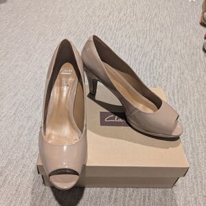 Clarks Women's Taupe Peep Toe Heels